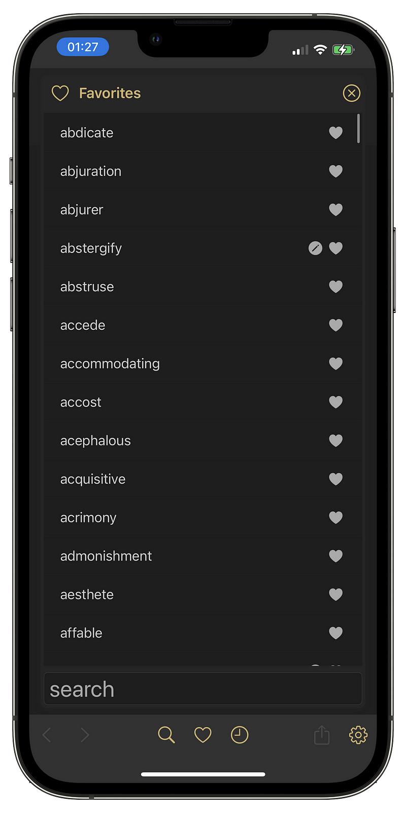 Terminology Favorites List